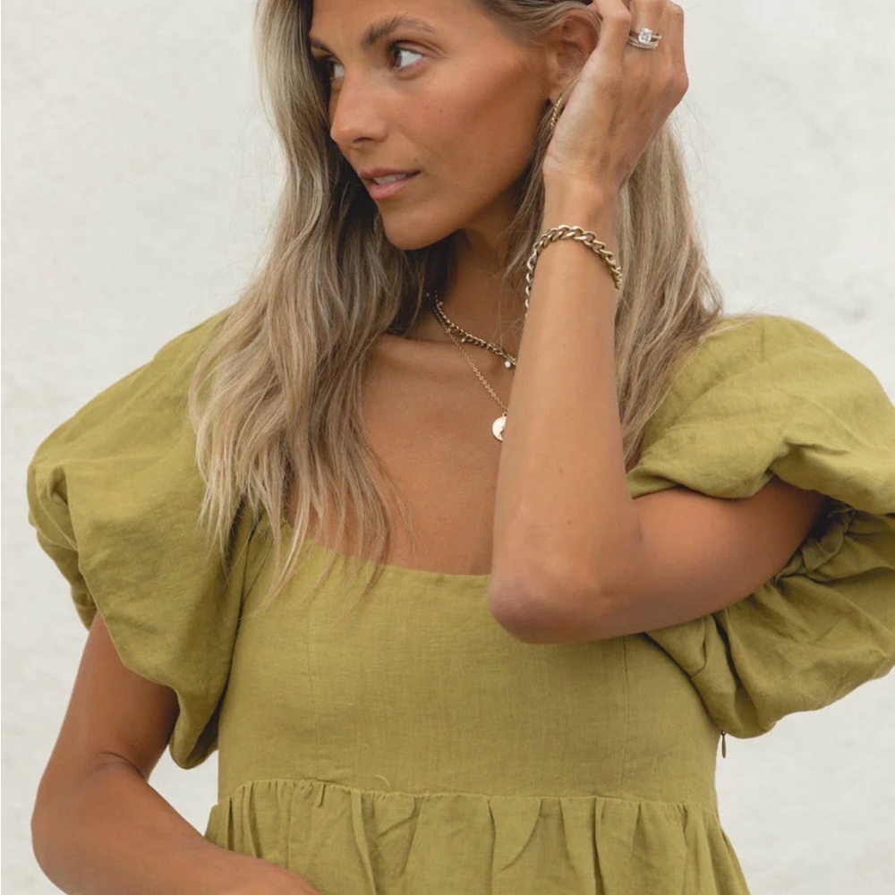 Solai the Label French Riviera Linen Dress in Olive, size XL - Picture 2 of 10